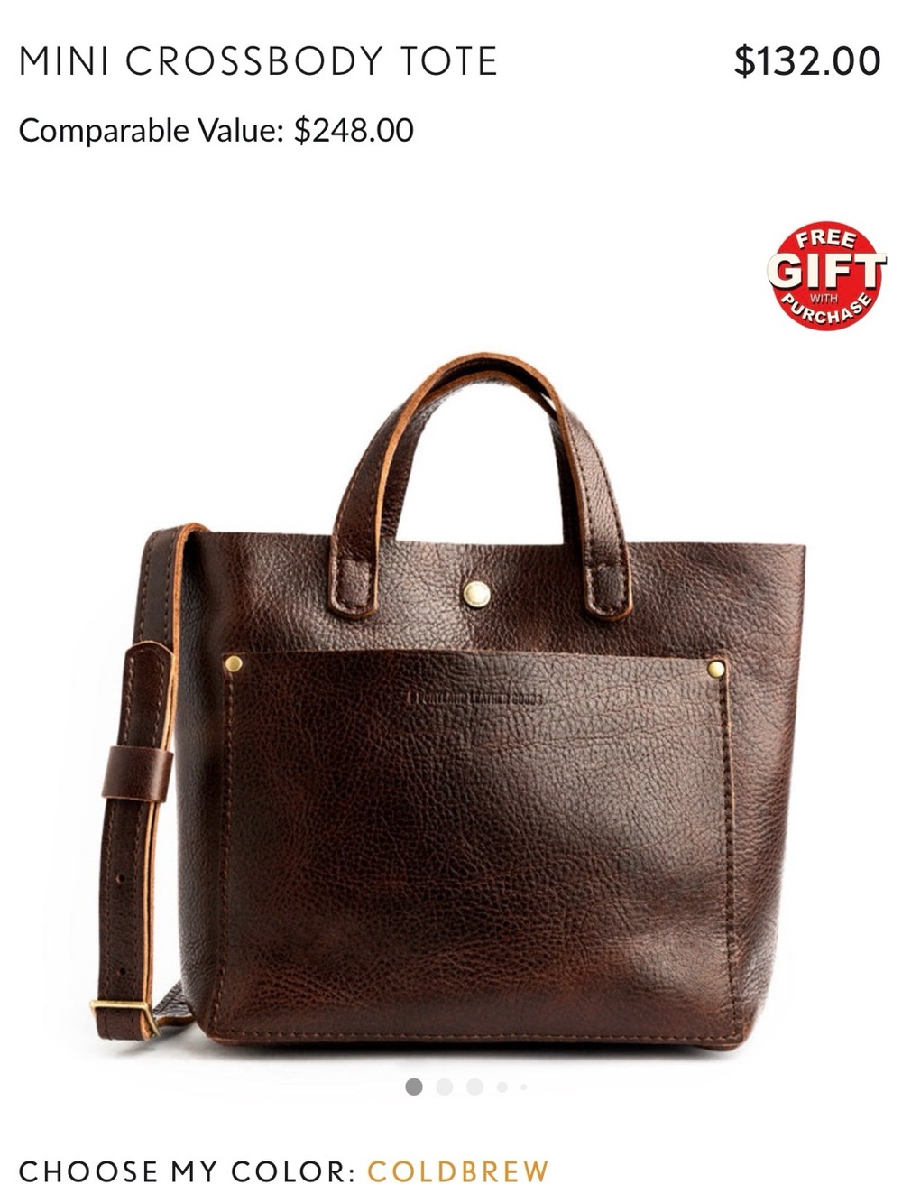 Mini Crossbody Tote - ColdBrew Brown Leather Portland Leather Goods